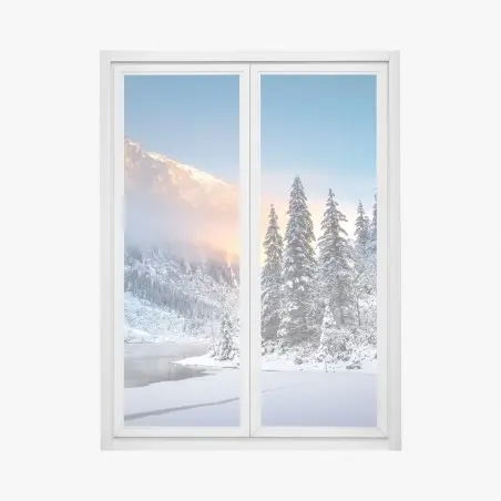 Sticker pour vitres et fenêtres lever de soleil sur Morskie Oko dans les Tatras enneigés – Wallnifity®