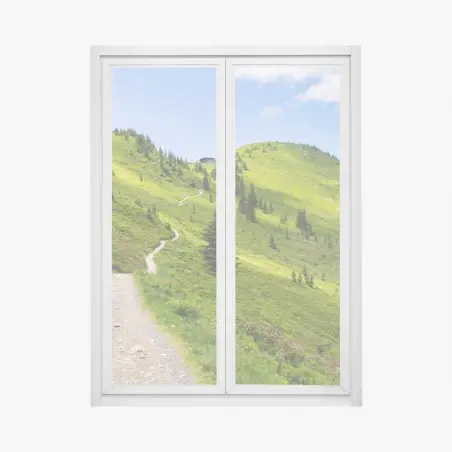 Sticker pour vitres et fenêtres sentier de montagne verdoyant au soleil – Wallnifity®