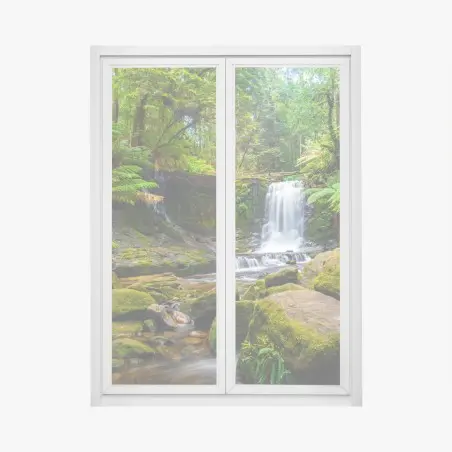 Sticker pour vitres et fenêtres cascade tranquille au cœur d'une forêt verdoyante – Wallnifity®