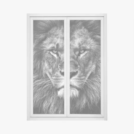 Sticker pour vitres et fenêtres regard de lion majestueux en noir et blanc – Wallnifity®