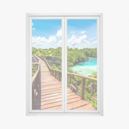 Sticker pour vitres et fenêtres passerelle en bois sur lagon turquoise – Wallnifity®