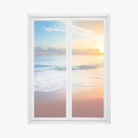 Sticker pour vitres et fenêtres coucher de soleil sur une plage tranquille – Wallnifity®