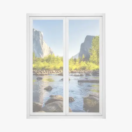 Sticker pour vitres et fenêtres vallée montagneuse au bord de l'eau baignée de lumière – Wallnifity®