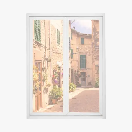Sticker pour vitres et fenêtres ruelle ensoleillée d'un village méditerranéen – Wallnifity®