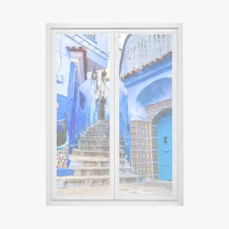 Sticker pour vitres et fenêtres ruelle bleue de Chefchaouen – Wallnifity®