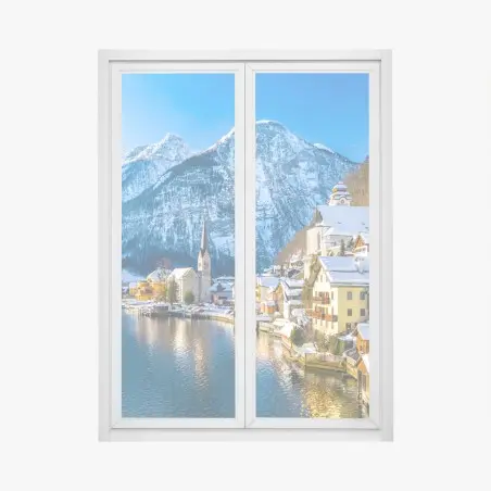 Sticker pour vitres et fenêtres village alpin pittoresque au bord du lac à Hallstatt – Wallnifity®
