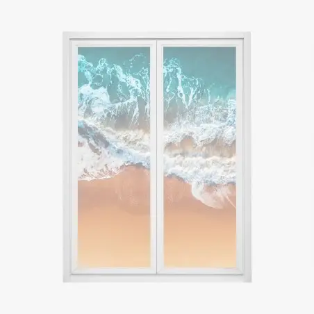 Sticker pour vitres et fenêtres vagues aériennes sur plage dorée – Wallnifity®
