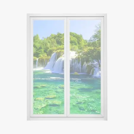 Sticker pour vitres et fenêtres cascade émeraude dans une forêt luxuriante – Wallnifity®