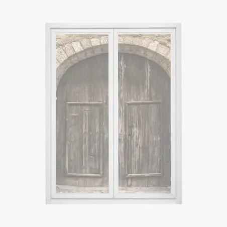 Sticker pour vitres et fenêtres porte médiévale en bois et pierre – Wallnifity®