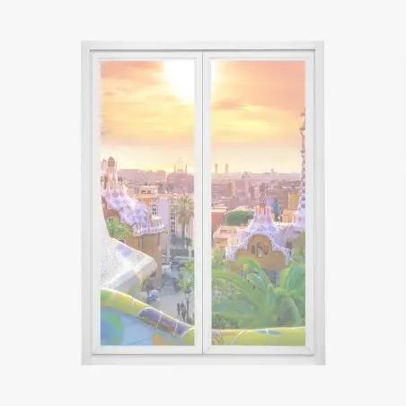 Sticker pour vitres et fenêtres vue colorée du Parc Güell à Barcelone au coucher de soleil – Wallnifity®
