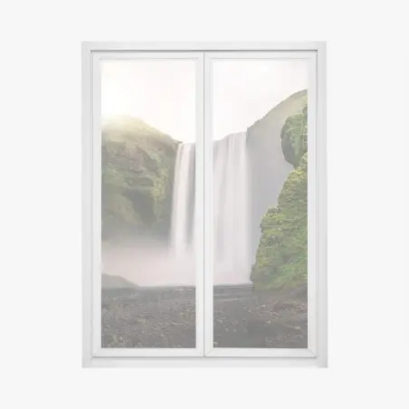 Sticker pour vitres et fenêtres Skógafoss : cascade majestueuse d'Islande – Wallnifity®