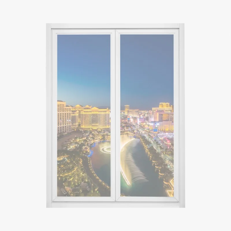 Sticker pour vitres et fenêtres ciel nocturne de Las Vegas avec fontaines illuminées – Wallnifity®