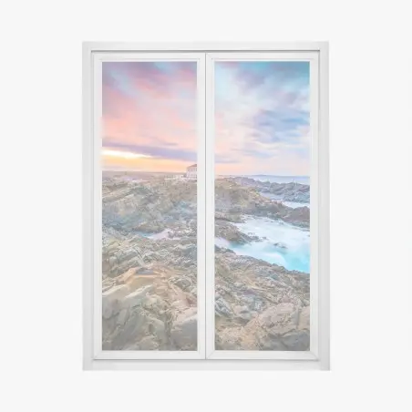 Sticker pour vitres et fenêtres phare de Favaritx au coucher de soleil, Minorque – Wallnifity®