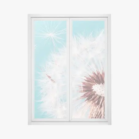 Sticker pour vitres et fenêtres douceur de pissenlit sur fond turquoise – Wallnifity®