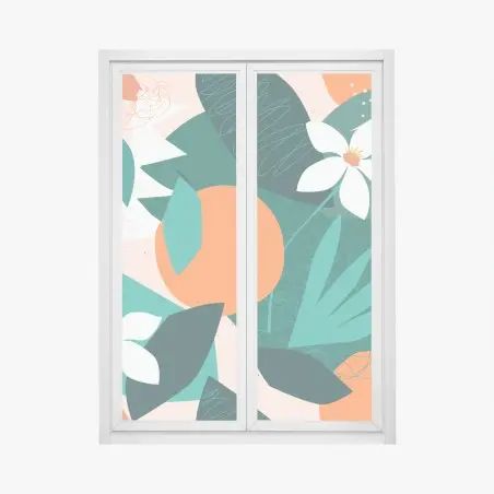 Sticker pour vitres et fenêtres composition botanique tropicale aux agrumes – Wallnifity®