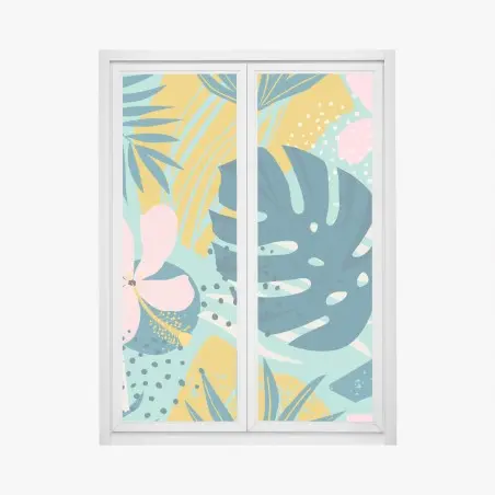 Sticker pour vitres et fenêtres paradis tropical fleuri aux teintes vives – Wallnifity®