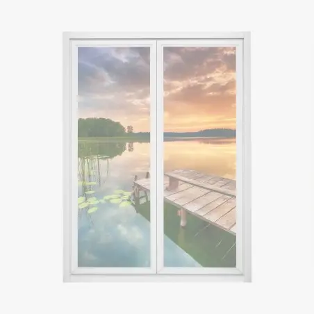Sticker pour vitres et fenêtres aube dorée sur le lac paisible – Wallnifity®