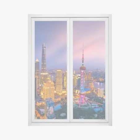 Sticker pour vitres et fenêtres panorama nocturne de Shanghai au crépuscule – Wallnifity®