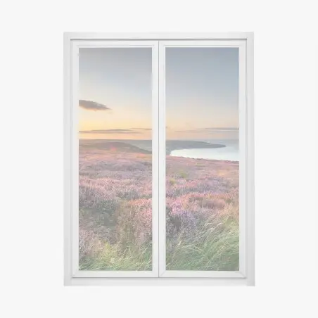 Sticker pour vitres et fenêtres coucher de soleil sur la bruyère des North York Moors, vue sur Robin Hood's Bay – Wallnifity®