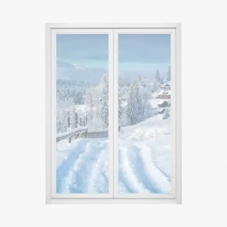 Sticker pour vitres et fenêtres chemin vers village alpin enneigé – Wallnifity®