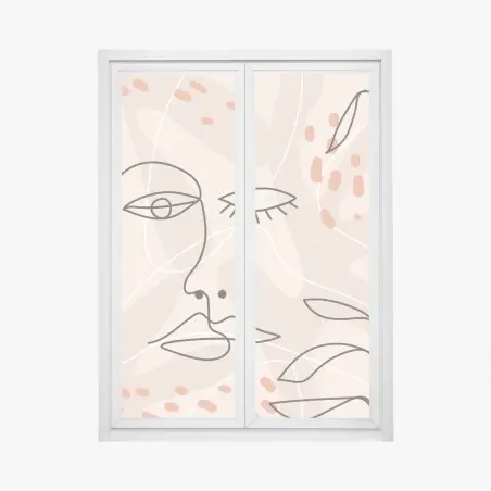 Sticker pour vitres et fenêtres visages en tracé continu sur fond pastel – Wallnifity®