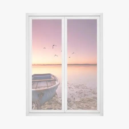 Sticker pour vitres et fenêtres bateau au crépuscule sur lac tranquille – Wallnifity®