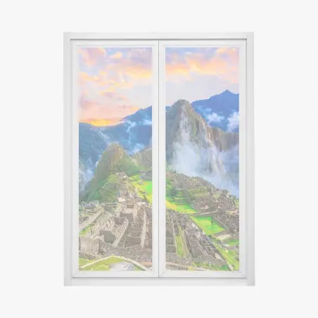 Sticker pour vitres et fenêtres lever de soleil sur Machu Picchu, panorama des Andes – Wallnifity®