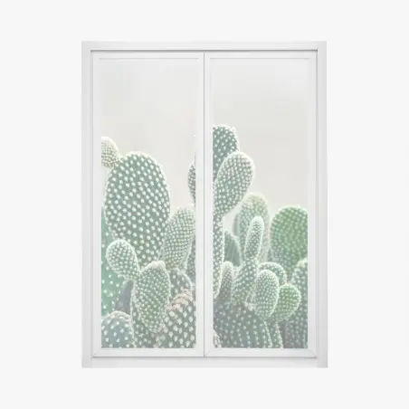 Sticker pour vitres et fenêtres opuntia en gros plan – élégance verte et texture – Wallnifity®