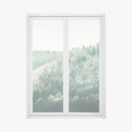 Sticker pour vitres et fenêtres forêt hivernale givrante à la lumière douce – Wallnifity®
