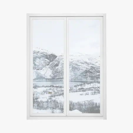 Sticker pour vitres et fenêtres calme hivernal au bord du fjord enneigé – Wallnifity®