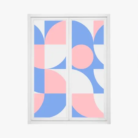 Sticker pour vitres et fenêtres composition géométrique scandinave en bleu et rose – Wallnifity®