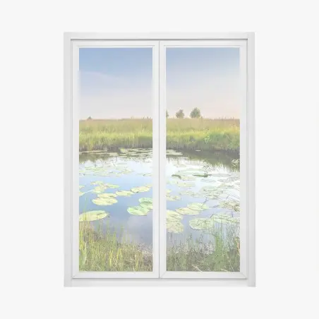 Sticker pour vitres et fenêtres étang de nénuphars et prairie sauvage – Wallnifity®