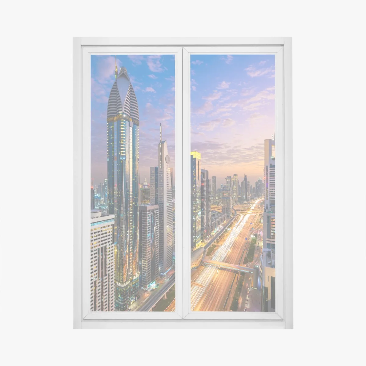 Sticker pour vitres et fenêtres panorama nocturne de Sheikh Zayed Road, Dubaï – Wallnifity® Sticker pour vitres et fenêtres panorama nocturne de Sheikh Zayed Road, Dubaï – Wallnifity®