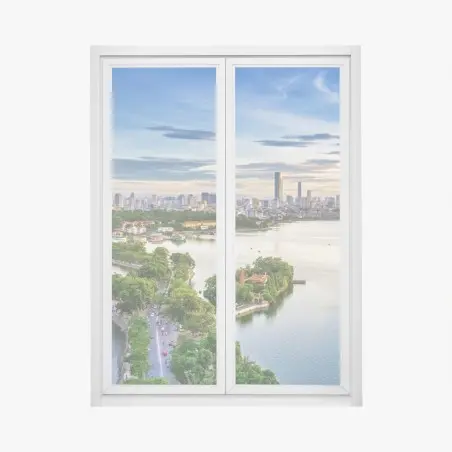 Sticker pour vitres et fenêtres paysage urbain au bord du lac au coucher de soleil – Wallnifity®