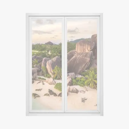 Sticker pour vitres et fenêtres paradis de sable blanc à Anse d'Argent, La Digue – Wallnifity®