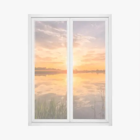 Sticker pour vitres et fenêtres coucher de soleil doré au-dessus du lac tranquille – Wallnifity®