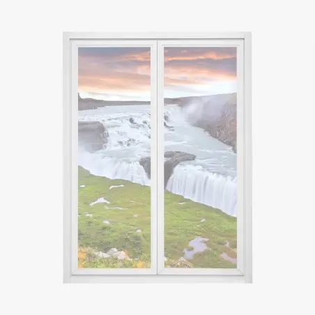 Sticker pour vitres et fenêtres panorama de Gullfoss au coucher de soleil – Wallnifity®