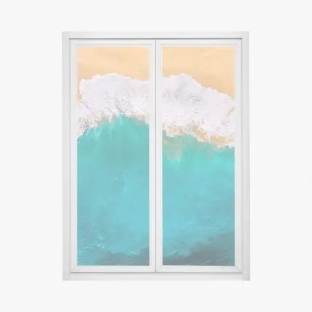 Sticker pour vitres et fenêtres vue aérienne de Kelingking, Nusa Penida : mer turquoise et plage dorée – Wallnifity®