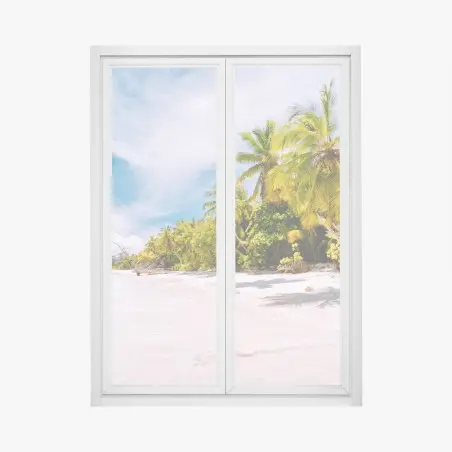 Sticker pour vitres et fenêtres plage tropicale ensoleillée bordée de palmiers – Wallnifity®