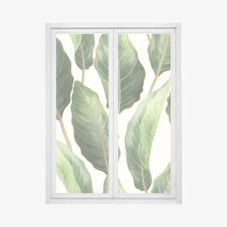 Sticker pour vitres et fenêtres motif tropical de grandes feuilles vertes – Wallnifity®