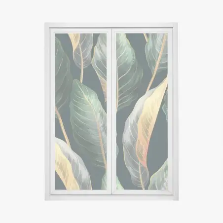 Sticker pour vitres et fenêtres motif tropical vintage feuilles luxuriantes – Wallnifity®