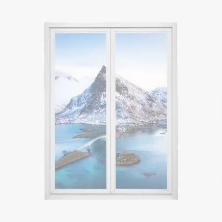 Sticker pour vitres et fenêtres paysage aérien des îles Lofoten au coucher du soleil – Wallnifity®