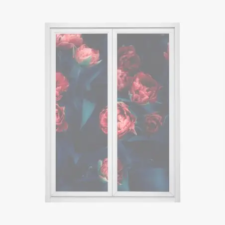 Sticker pour vitres et fenêtres bouquet de tulipes rouges sur fond sombre – Wallnifity®