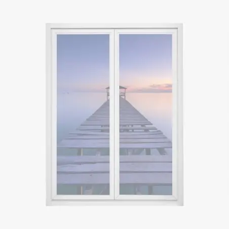 Sticker pour vitres et fenêtres ponton en bois au crépuscule sur mer calme – Wallnifity®