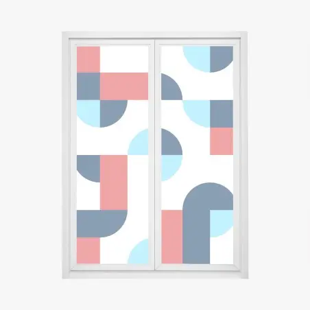 Sticker pour vitres et fenêtres motif géométrique moderne bleu et corail – Wallnifity®