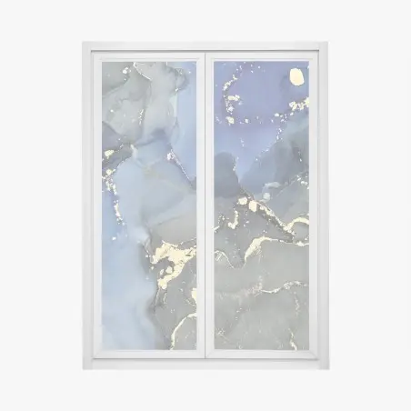 Sticker pour vitres et fenêtres paysage abstrait liquide aux reflets dorés – Wallnifity®
