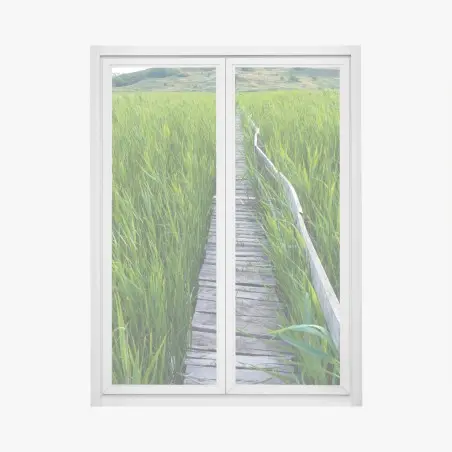 Sticker pour vitres et fenêtres chemin de bois au milieu des hautes herbes – Wallnifity®