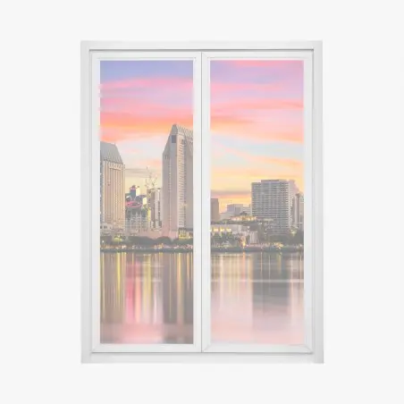 Sticker pour vitres et fenêtres skyline colorée de San Diego au coucher du soleil – Wallnifity®