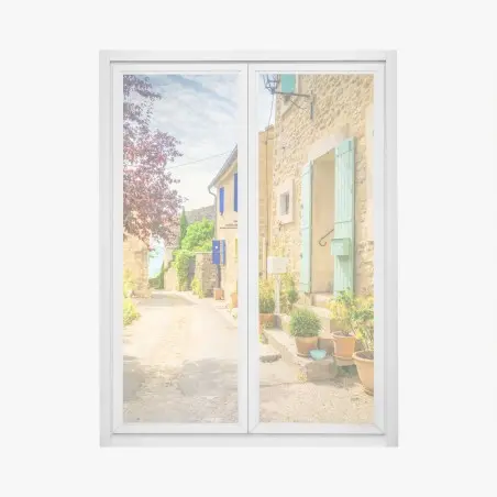 Sticker pour vitres et fenêtres rue provençale ensoleillée aux volets colorés – Wallnifity®
