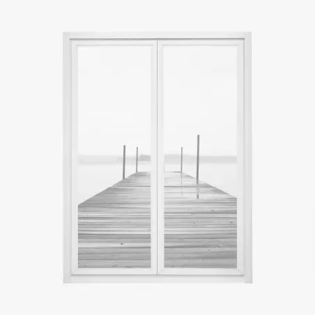 Sticker pour vitres et fenêtres ponton brumeux sur lac minimaliste – Wallnifity®